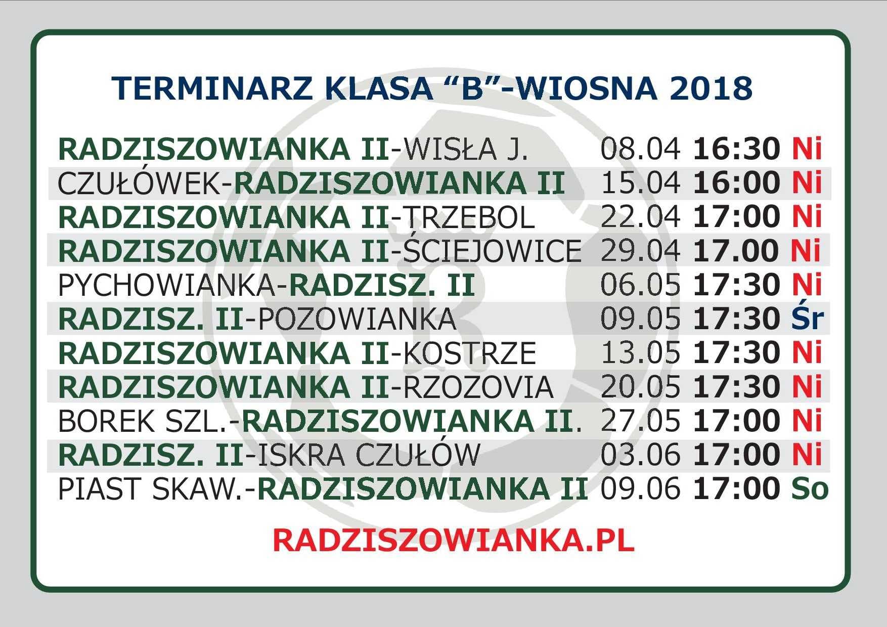 Klasa B terminarz