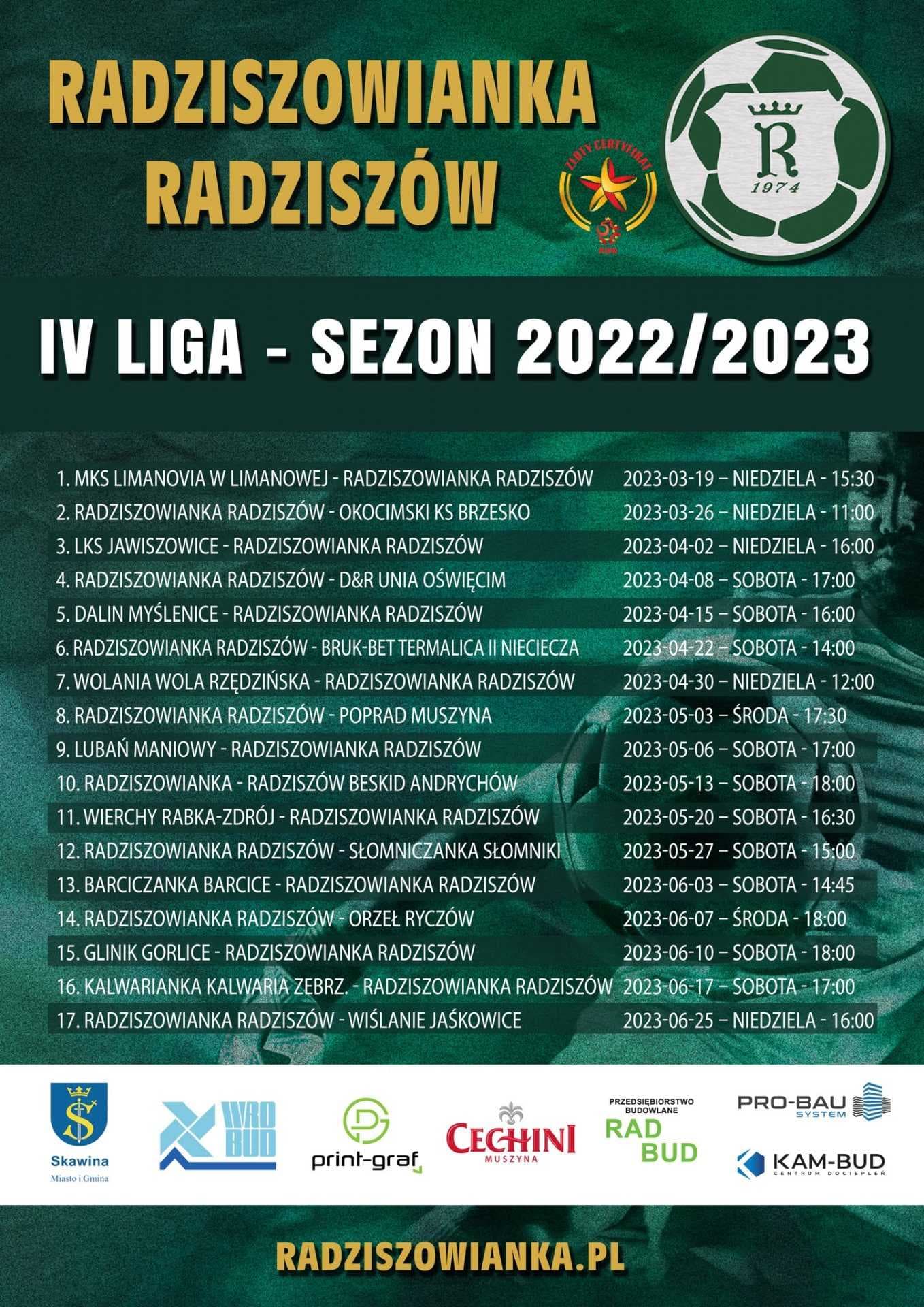 Terminarz rozgrywek I drużyny